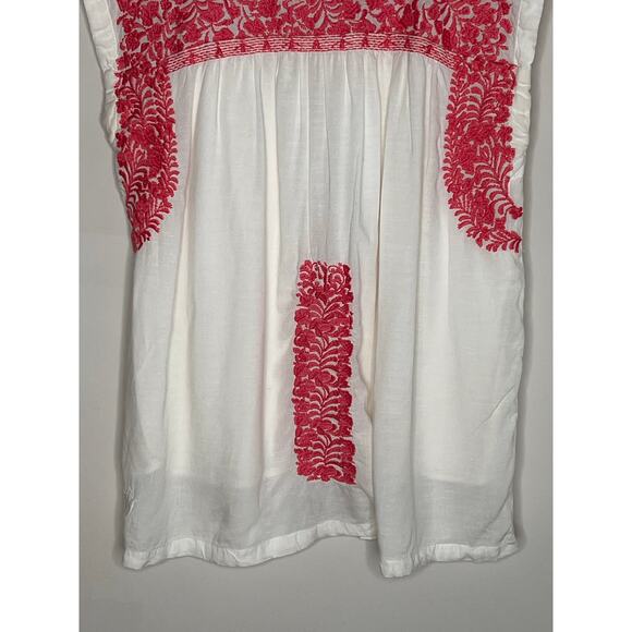 J. Marie Whitney Floral Embroidered Sleeveless Blouse Top White/Red Womens Large - Picture 4 of 9
